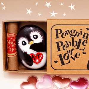 Penguin pebble cute Valentines gift idea, Personalised gift for Valentines Day, Custimised love pebble gift for women, Penguin gift for him