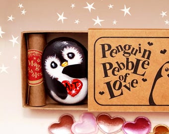 Penguin pebble cute Valentines gift idea, Personalised gift for Valentines Day, Custimised love pebble gift for women, Penguin gift for him