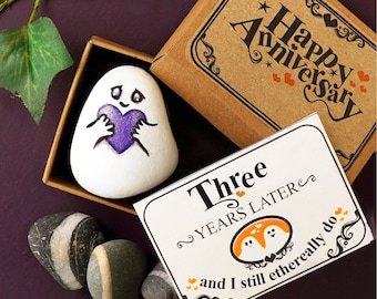 Third Anniversary Gift for Him, Dark Romance Painted Rock Ghost with Love Story Included