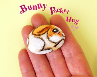 Pocket hug Baby Rabbit Painted Pebble, Small Gift for Anyone Who Loves Bunny Rabbits