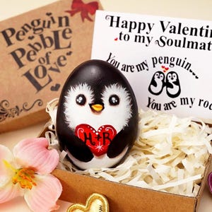 Pinguin Kieselstein romantisches Valentinstag Geschenk für Freund, You are my rock Valentinstag Karte für Freundin, Valentinstag Pinguin Geschenk für meinen Valentinstag