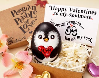 Penguin pebble romantic Valentine gift for boyfriend, You are my rock Valentine card for girlfriend, Valentines penguin gift to my Valentine