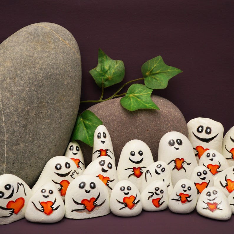 Ghost Shaped Rocks Pet Ghost Painted Rock Pocket Hug, Creepy Cute Ghost Hug & Personalised ...