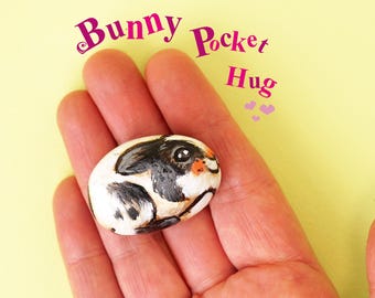Hand Painted Bunny Rabbit Pebble, Pocket Hug Stone, Small Animal Art Gift