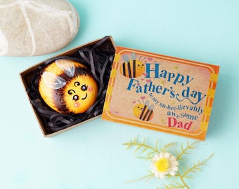 Bumble Bee Pocket hug Hand Painted Rock, Happy Fathers Day Gift for Dad