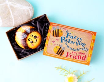 Bumble Bee Pebble Pocket hug, Hand Painted Rock Uplifting Bumblebee gifts for Friend