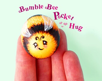 Pocket hug Pebble Bumble Bee, Hand Painted rock, Small gift for Bee Lover