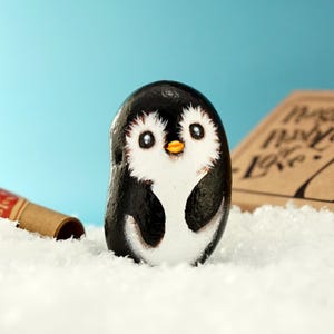Penguin pebble of love unique Xmas gift, Hand painted pocket hug penguin rock, Homemade Christmas gift for husband, Merry Christmas to wife