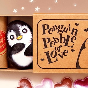 Cadeau romantique de galets de pingouin pour la Saint-Valentin, cadeau de Saint-Valentin de roche de pingouin de longue distance pour elle, cadeau de Saint-Valentin de petit ami pour lui