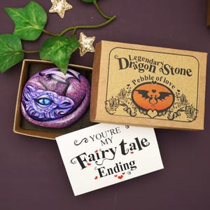 Dragon peint « pingouin » caillou d'amour et carte Pour toujours, cadeau de Noël personnalisé pour mari, cadeau d'anniversaire pour femme