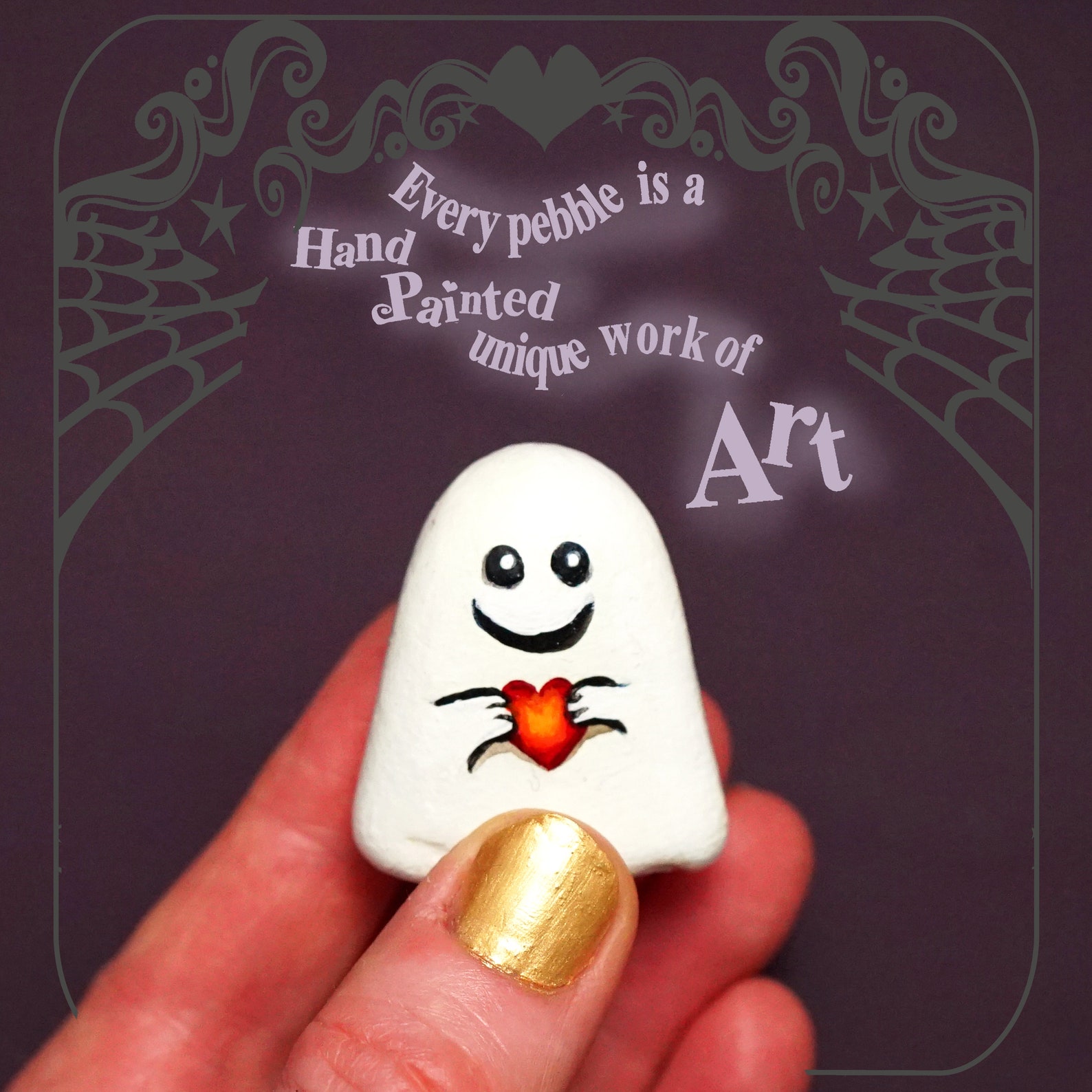 Cute Ghost Rocker Sign Pet Ghost Painted Rock Pocket Hug, Creepy Cute Ghost Hug & Personalised ...