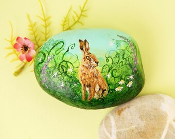 Large Hand Painted Hare Paperweight Rock, Personalised Stone Gift for  Hare Lover