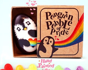 Hand Painted Penguin Pebble Pocket Hug, LGBTQ Pride Support Stone