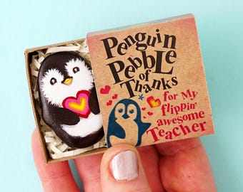 Painted Rock Pocket Hug, Thank you Teacher Gift, Teaching assistant Gifts, Pocket Penguin Pebble