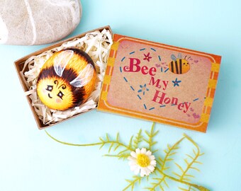 Surprise proposal Pocket Hug, Painted Rock Bumblebee gifts for partner who loves Bees