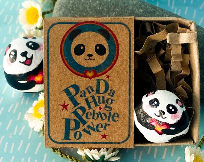 Panda Pocket Hug, Painted Rock Unique Gift, Handmade Gift for Friend