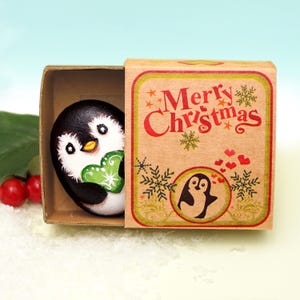 Hand painted penguin pebble Romantic Xmas gift & tiny You are my rock Christmas card, Christmas painted stone, I love you cute gift for him