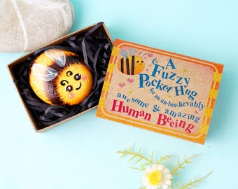 Bumble Bee Pebble Pocket hug, Affirmation gifts for Friend who Loves Painted Rocks