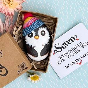 Joli cadeau d'anniversaire de 7 ans de galet de pingouin à mon âme soeur, cadeau de femme de septième anniversaire et carte d'anniversaire, cadeau de 7 anniversaire pour mari