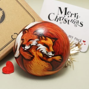 Fuchs handbemalter Stein Weihnachtsgeschenk & Karte, benutzerdefiniertes Fuchsbild personalisiertes Weihnachtsgeschenk für Freundin, frohe Weihnachten an meine Frau
