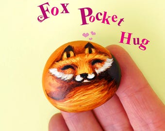 Painted fox Pocket Hug pebble, Small Handmade Fox Gifts for anyone who loves foxes