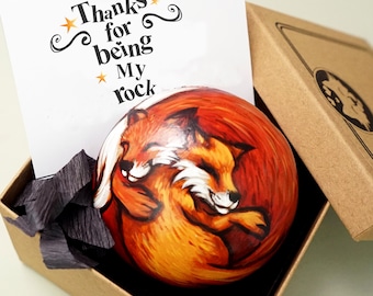 Natural Rock Handpainted Fox Paperweight with Gift Card & Box - Optional Personalisation
