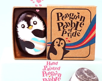 Trans ally penguin pebble gift, Pocket hug Support Stone with Acceptance Message