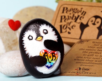 Personalised Penguin Pebble of Love Couples gift, Hand Painted Pocket Penguin Rock