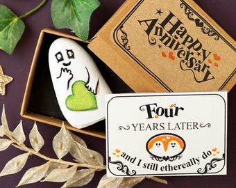 Fourth anniversary card with Painted Rock Ghost Ornament and Spooky Love Story