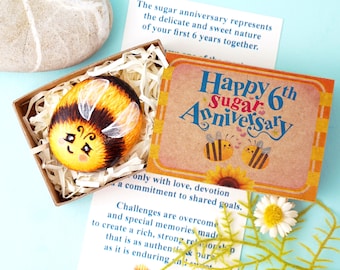 Personalised Bumble Bee Pocket Hug, Hand Painted Rock 6th Anniversary Gift for Him / her, Sugar Anniversary Gifts