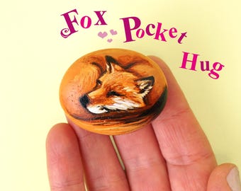 Painted Rock foxy Pocket Hug, Personalised Handpainted Fox Gifts for Fox Lovers