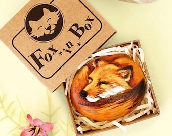 Personalised Fox in a Box Pocket Hug Painted Pebble, Small Handmade Gifts for Fox Lovers