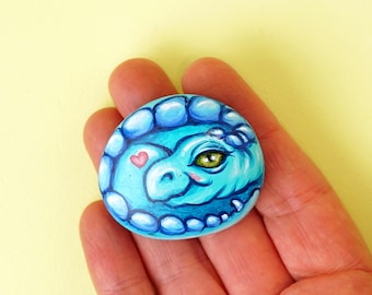 Pocket hug Dinosaur hand painted pebble, Small gift for anyone who loves dinosaurs
