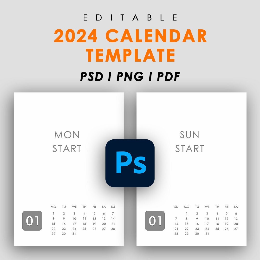 Editable Photo Calendar Template 2024, 5x7 Calendar Template, 2024 Desk 