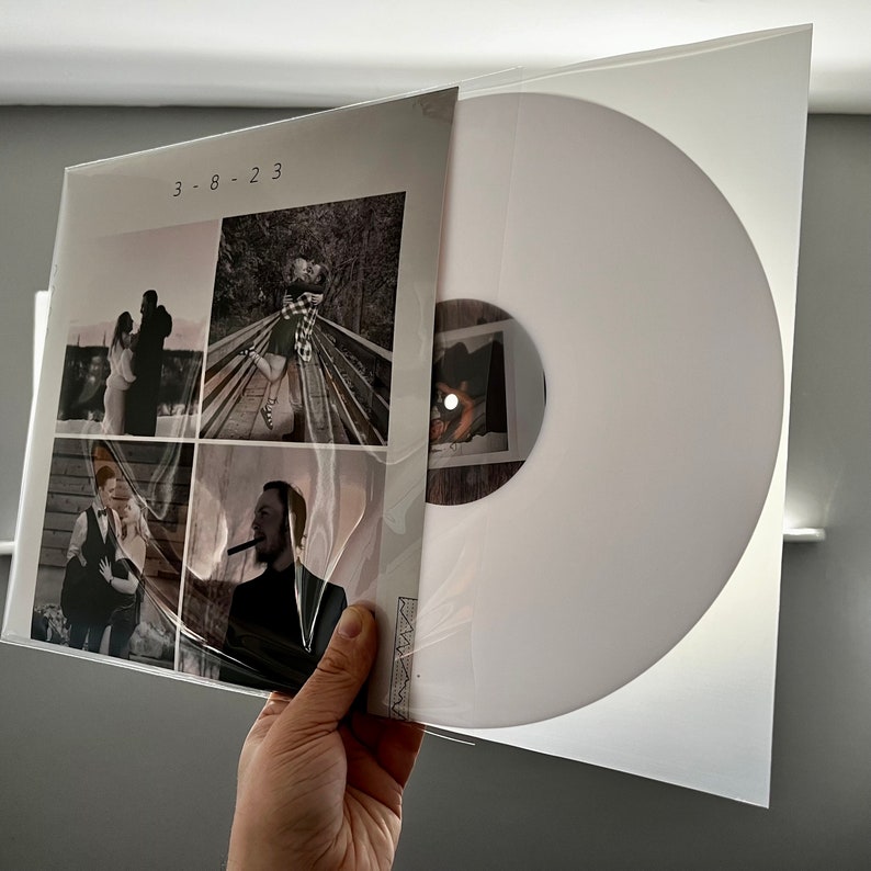 That was a great job! Beautiful anniversary gift on a white 12-inch record with a matte fully printed cover. Came(as always) wit ha protective sleeve and High-quality inner sleeve. That's out standard for this listing!
