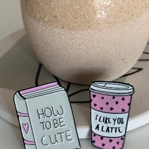 Set of 2 Enamel Pins | Coffee and Book Pins | Gifts for her | Hard Metal Enamel Pin | Coffee Themed Pin | Book Pins | Coffee and book lovers