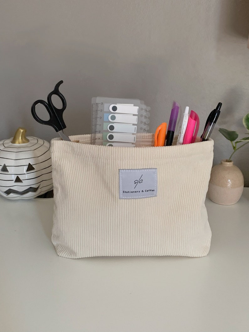 Courdory Pencil Pouch Zip Pouch Courdory Makeup Bag 2023 Organization Pouch Large Pencil Pouch Stationery Pouch Cream Soft Pouch image 4