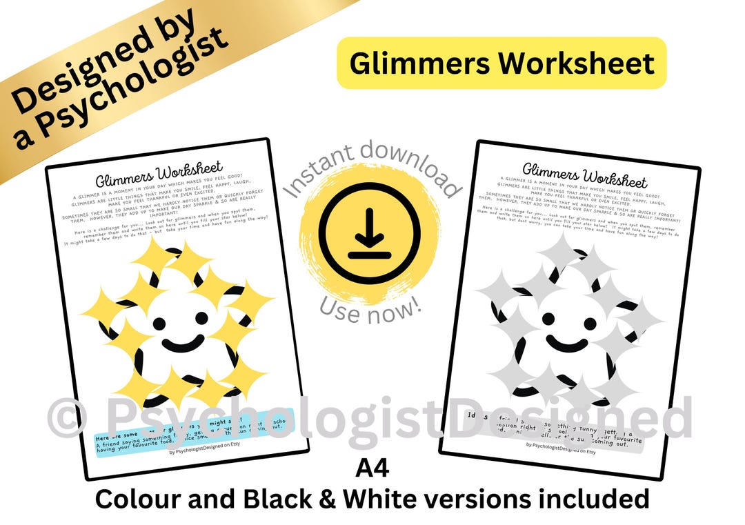 Glimmer Worksheet.pdf Mental Health Worksheet - Kids' Glimmers, Record the Sparkles in Your ...