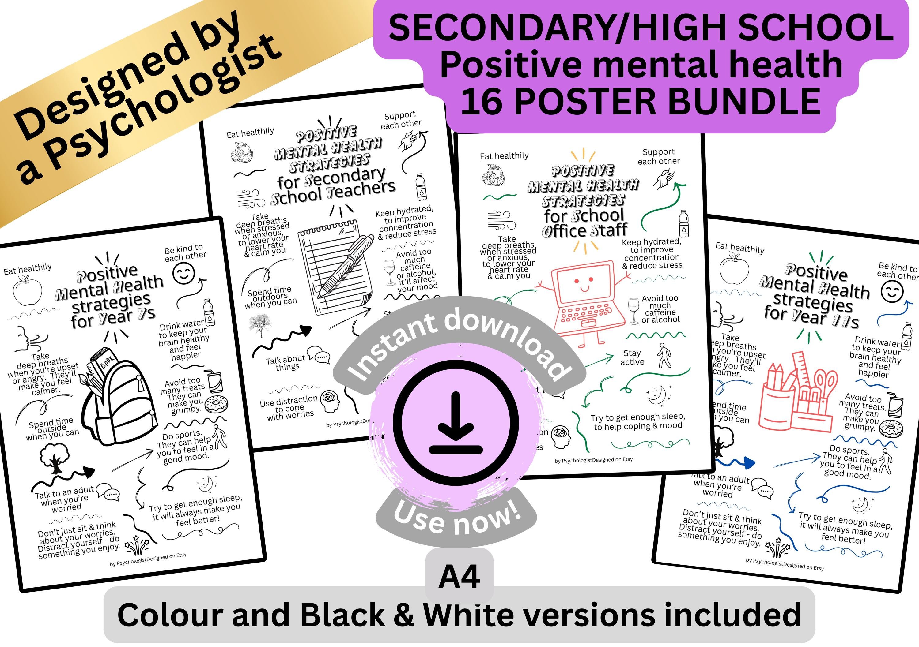 Whole School SECONDARY / HIGH Mental Health Posters BUNDLE, All Staff ...
