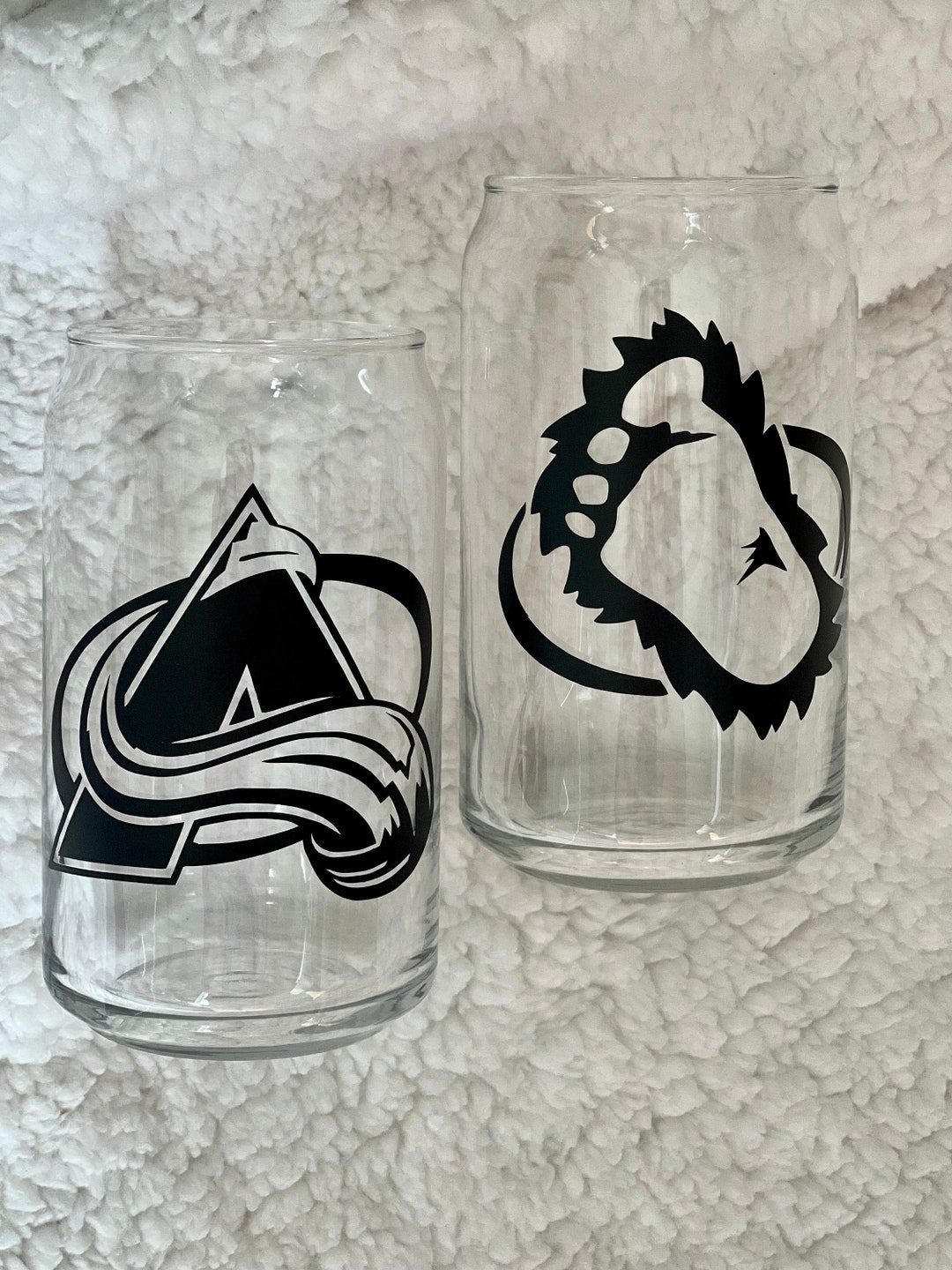 Hockey Beer Can Glass Denver Themed Barware Colorado Etsy