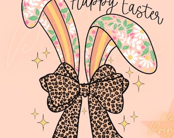 Preppy Easter Sublimation Design PNG for Shirts- Trendy Coquette Easter Png, Retro Happy Easter Png, Cheetah Bunny Png, Instant Download