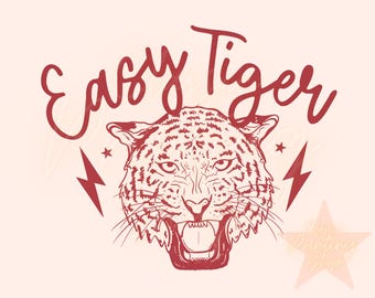 Descarga fácil de diseño de sublimación PNG de tigre, PNG grunge, PNG de perno retro, PNG de un solo color, PNG unisex, diseños PNG para mujeres, PNG de moda