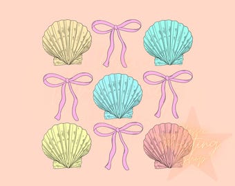 Diseño de sublimación de coqueta de verano (PNG) para camisetas, niña (PNG), playa de moda (PNG), día a día (PNG), océano (PNG), concha (PNG), lazo (PNG)