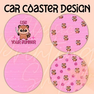 Paquete de posavasos para coche con mapache divertido PNG - Descarga de diseño de sublimación, PNG sarcástico, Posavasos PNG, Diseño de posavasos para coche, Diseño de sublimación,