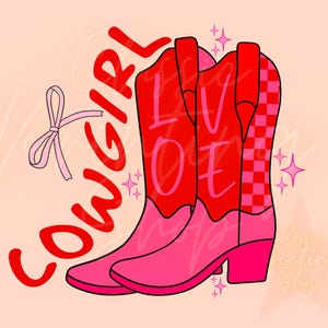 Cowgirl Love Png- Sublimation Design Download, Western Cowgirl Png, Valentines Png, Vday Png, Retro Png, Trendy Png, Howdy Png, Pink Bow Png