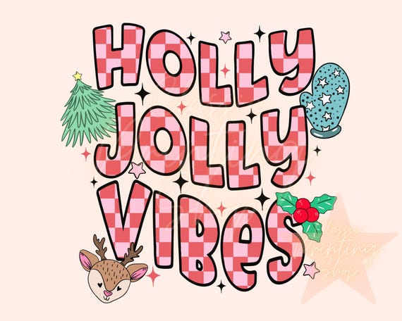 Pink Christmas Png, Sublimation Download, Holly Jolly Png, Girly Png, Retro Christmas, Christmas Vibes Png, Kids Png, Groovy Christmas Png