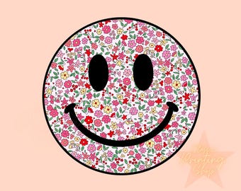 Desenhos PNG de carinha sorridente em estilo preppy - Downloads de designs para sublimação para camisetas, PNG para o dia a dia, PNG de menina, PNG floral moderno, PNG retrô de primavera, PNG de menina, PNG rosa