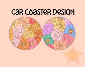 Floral Spring Car Coaster Png -Sublimation Design Download,Coaster png, Preppy Png, Pink Car Coaster, Mothers Day Car Coaster, Summer Png