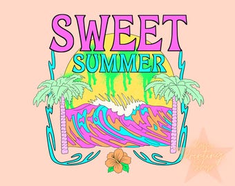 Diseño de sublimación Coquette Neon Summer PNG para descargar en camiseta, PNG de niña pequeña, PNG de playa de moda, PNG para el día a día, PNG de océano, PNG tropical colorido