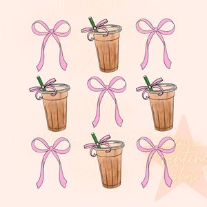 Pink Coquette Iced Coffee PNG-Sublimation Download-Tshirt Design, Retro png, Retro Sublimation, Trendy Coffee png, Bow Png, Everyday Png